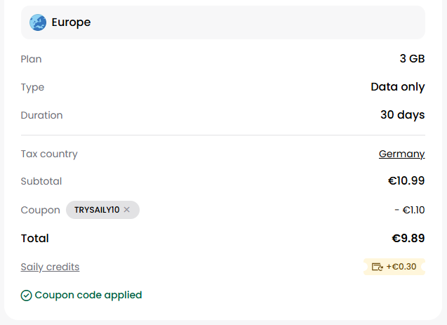 Saily code verified screenshot