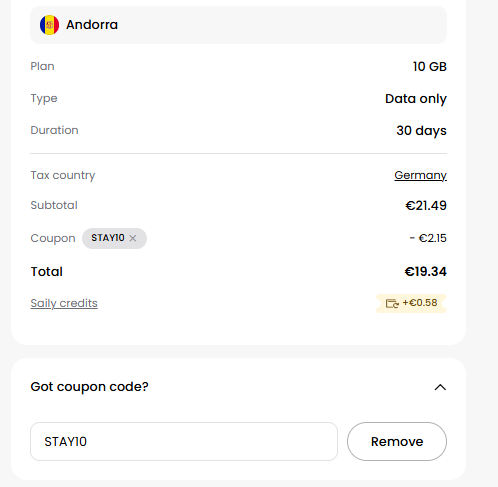 Saily code verified screenshot